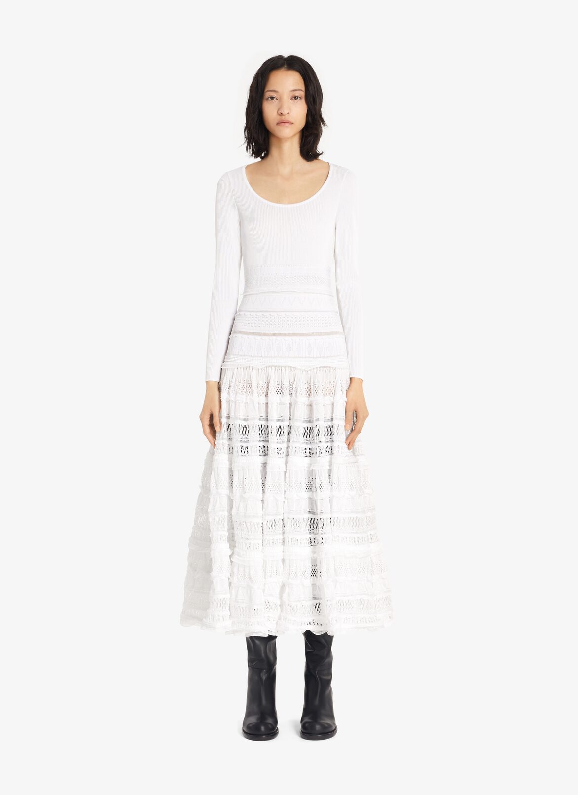Long Shiny Crinoline dress ALAÏA OPTIC WHITE LONG SHINY CRINOLINE DRESS